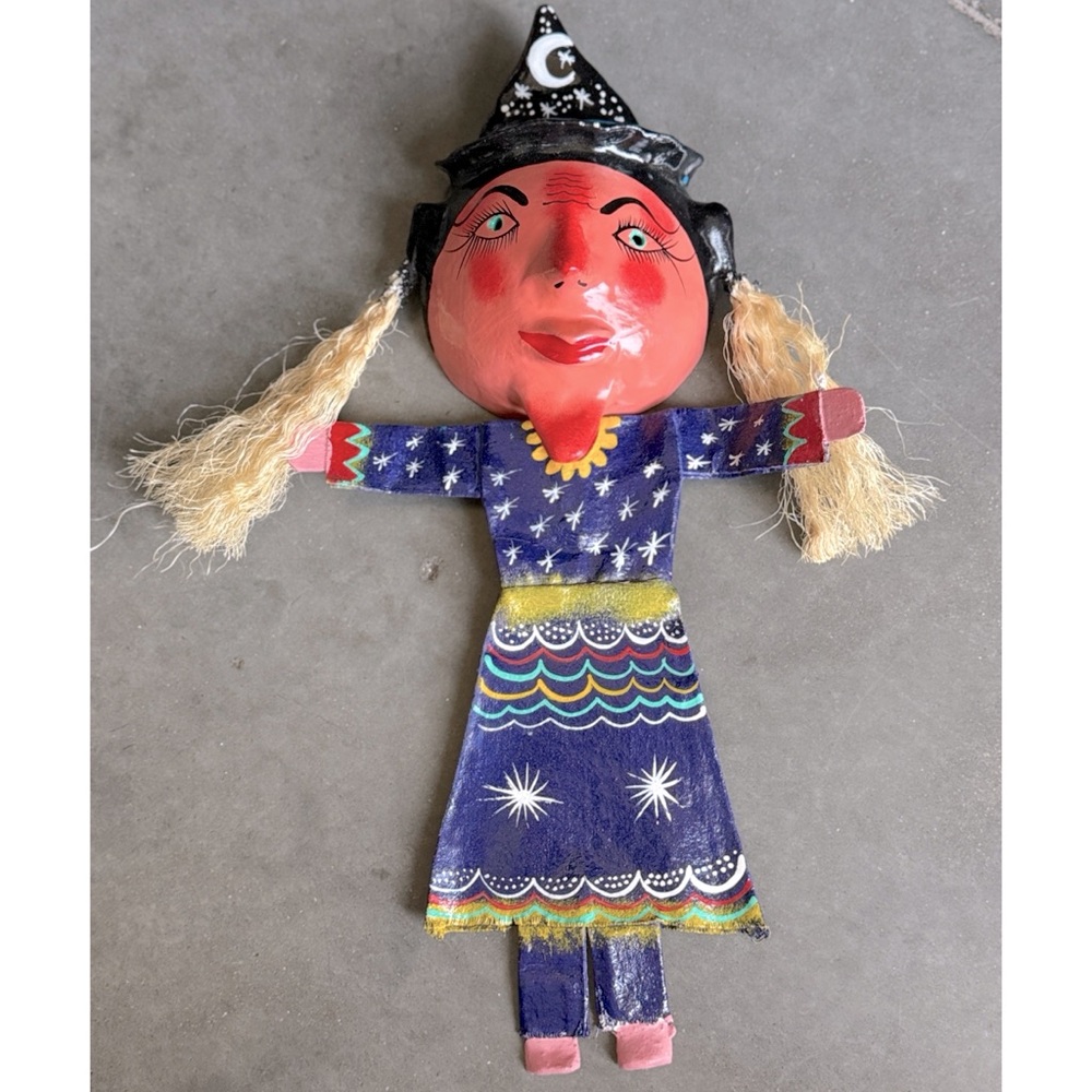 Handcrafted Mexican Folk Art Coconut
Witch Doll with Starry Dress
